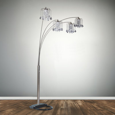 Lampe sur pied à têtes multiples de luxe de style moderne avec tiges métalliques rayonnées de cristal pour le salon
