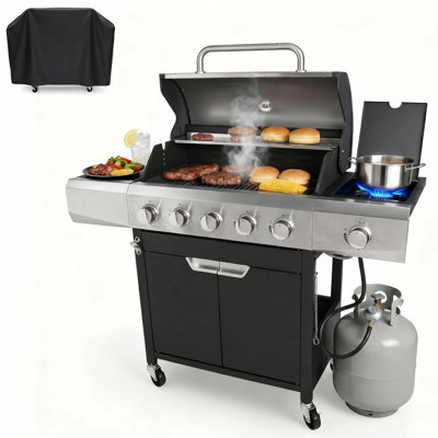 5-Burner Propane Gas Grill With 1 Side Burner For Outdoor BBQ,Camping.