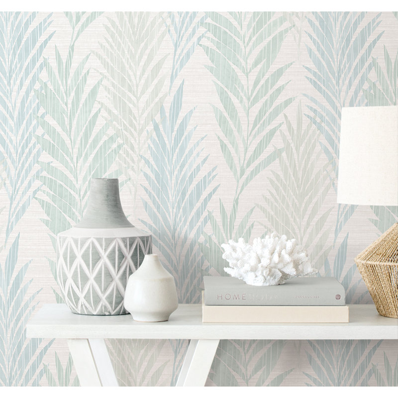 Papier peint floral Dehl, Bleu cendré / fougère