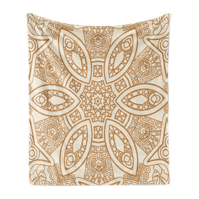 Ambesonne Beige Fleece Throw Blanket Ethnicity Pattern Beige Tan and Camel