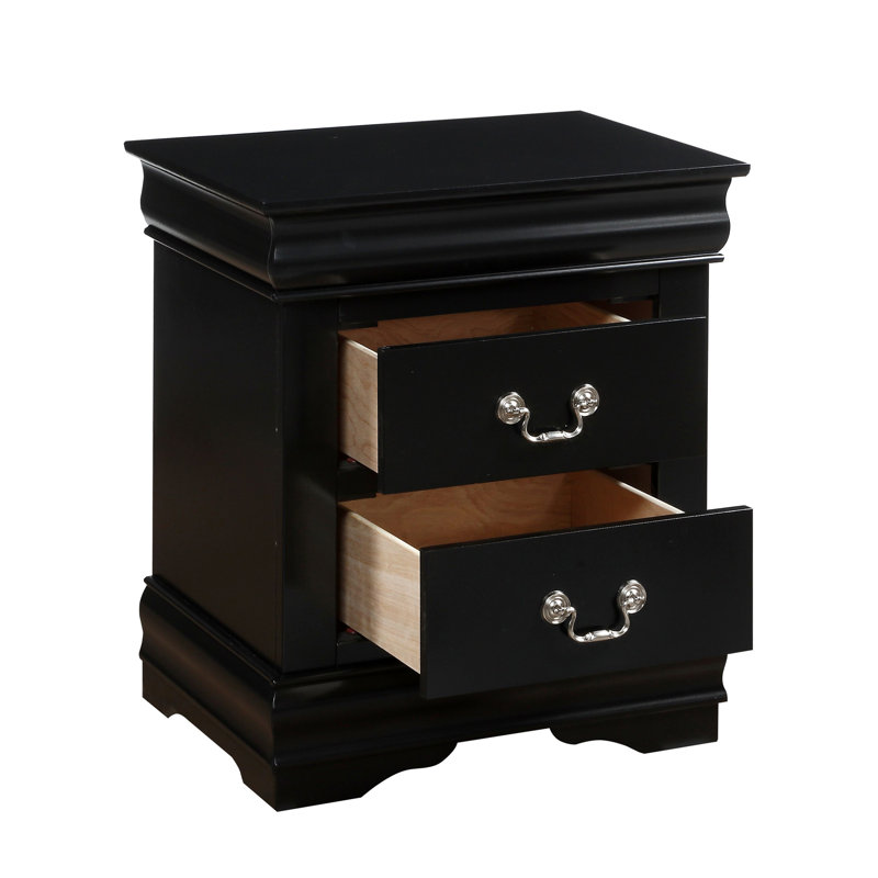 Table de chevet traditionnelle en bois avec 2 tiroirs, meubles de chambre à coucher au fini noir, Noir