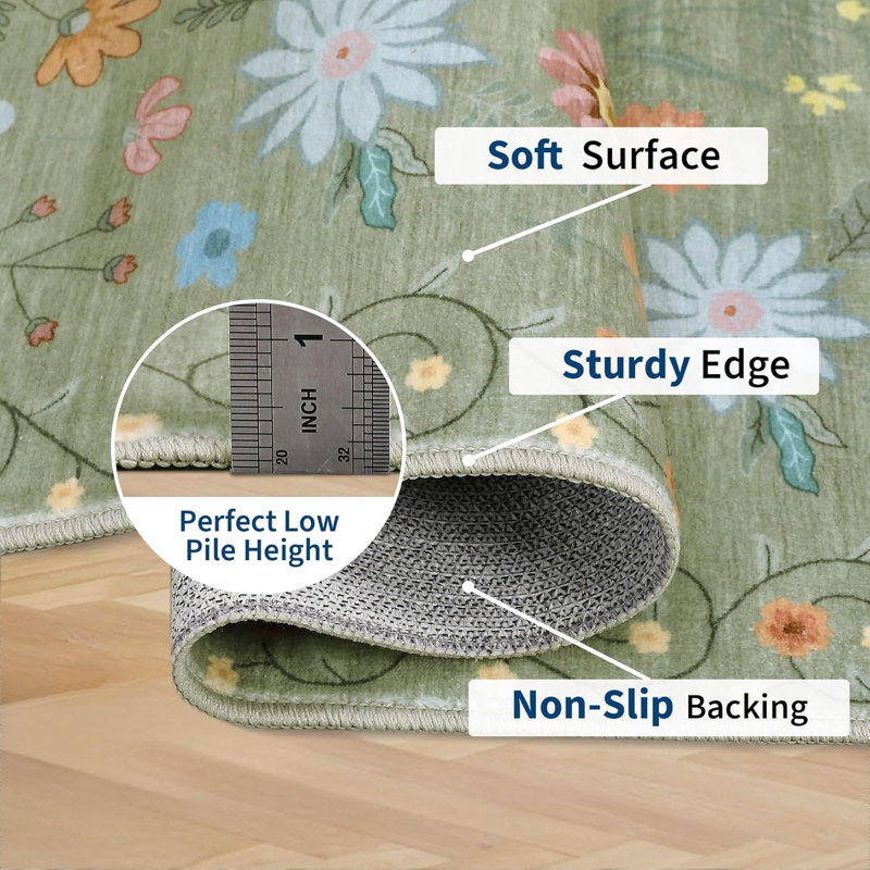 Rug Kitchen  Floral Rug s for Hallway Bedroom, Soft Ultra-Thin Indoor Low Pile Flower Carpet with Non Slip Backing