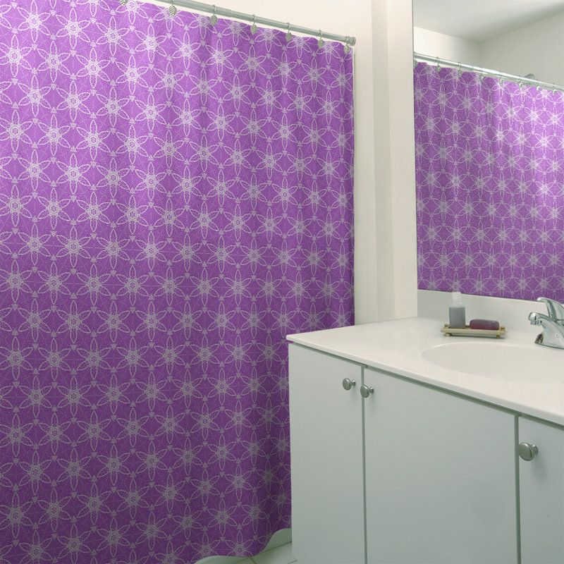 Rideau de douche simple à cercles ornés classiques, Mauve / Blanc