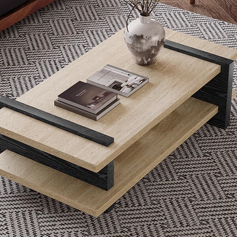 Table basse en travertin Wabi-sabi, H 14,56 po x L 47,24 po x l 23,62 po, Noir