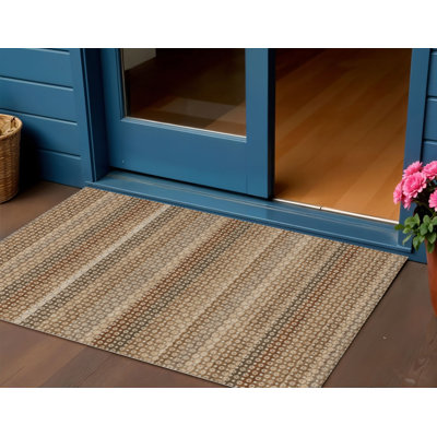 Tapis extérieur lavable rayé taupe et brun 3 pi x 5 pi