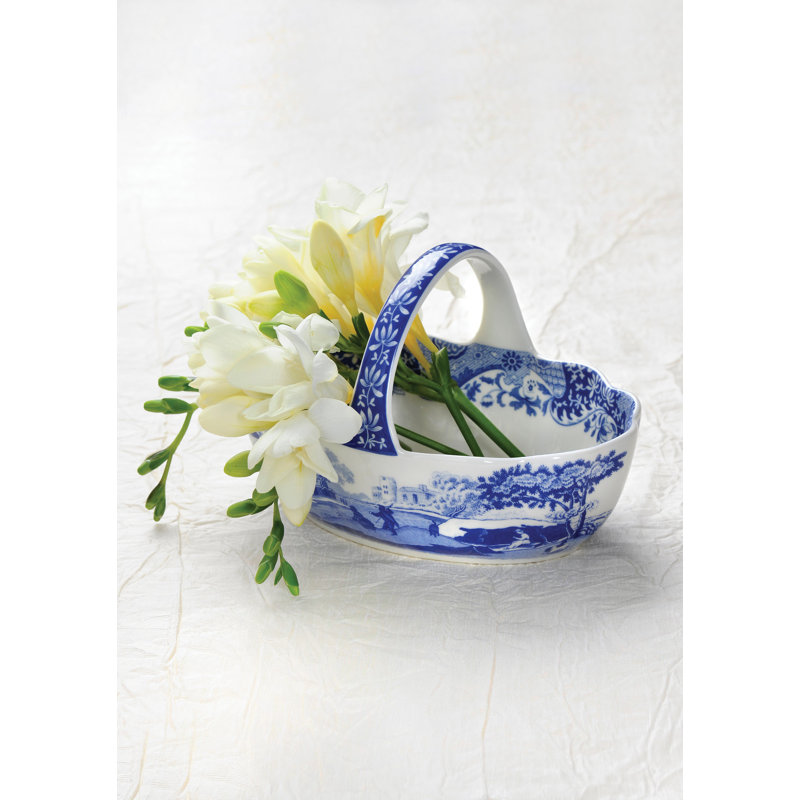 Italian Countryside Inspired Blue Porcelain 6-inch Handled Basket