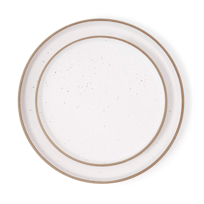 Service de table en grès moucheté 12 pièces Inwood, service pour 4, Blanc/Brun clair