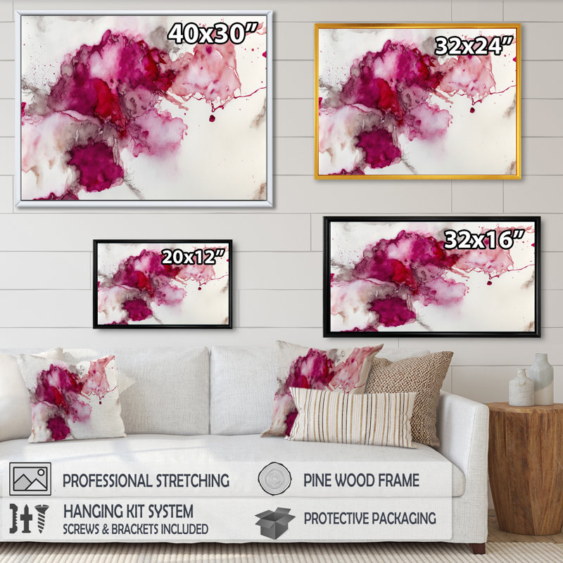 Ancien mystère in Viva Magenta VI - reproduction sur toile, Cadre flottant doré, H 24 po x l 32 po x P 1 po
