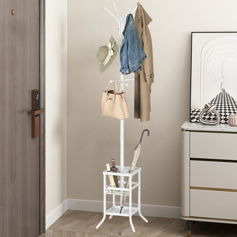 Portemanteau 2-en-1. Combinaison de porte-parapluies et de portemanteaux, pratique et peu encombrante, Blanc
