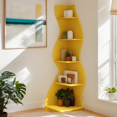 5-Tier Corner Bookshelf, Modern Wall Corner Shelf for Small Spaces