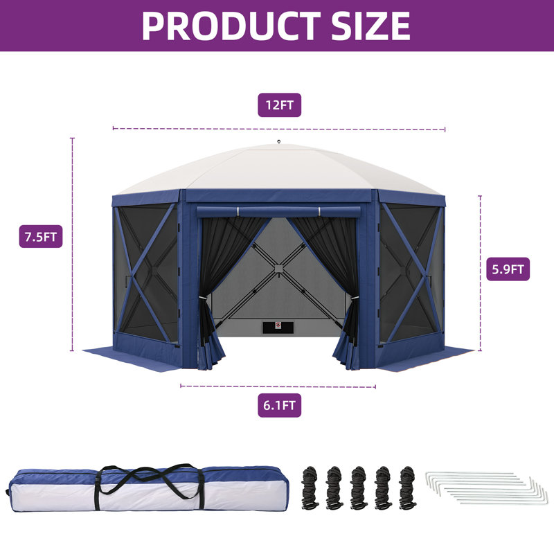 Pavillon de jardin 12 po x 12 pi, 12 Ft. W x 12 Ft. D, Grey/Blue