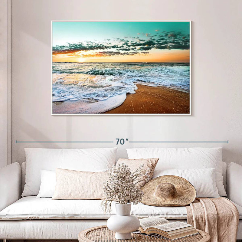 Plage rétro de Cancun, Cadre flottant blanc, 46 po x 31 po
