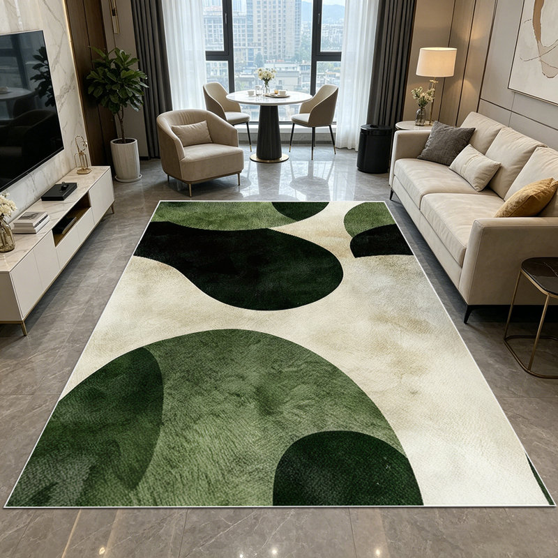 1PC Minimalist Abstract Watercolor Geometric Teardrop Sage Green & Black Neutral area rugs for Living Room, Soft and Comfortable, Suitable for all seasons, easy-to-maintain, machine washable Indoor floor mat,