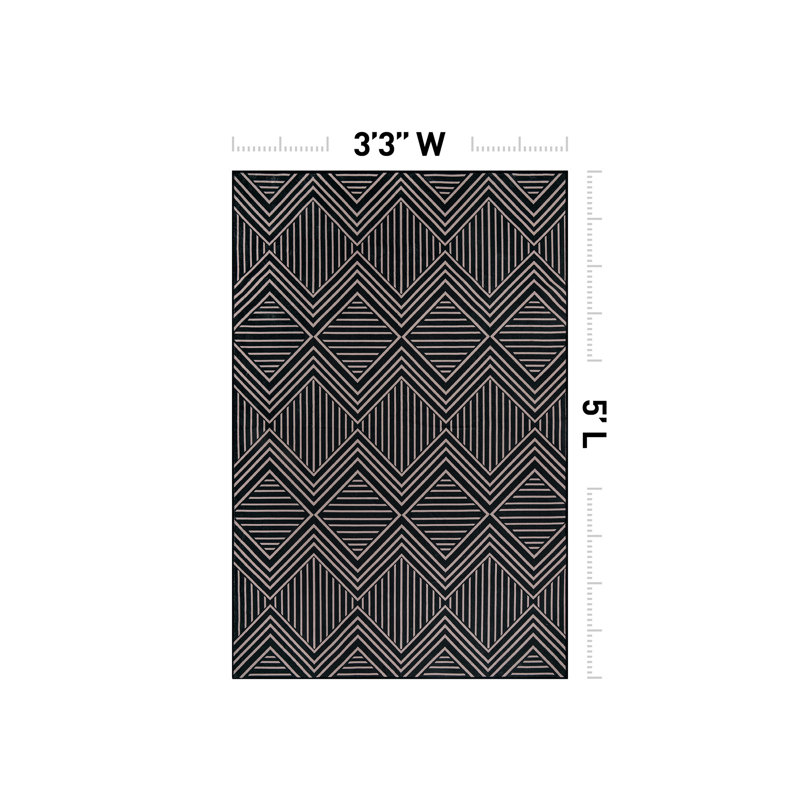 Tapis de sol à chevrons noirs et diamants, lavable à la machine, en polyester avec envers antidérapant, 3'3" x 5'