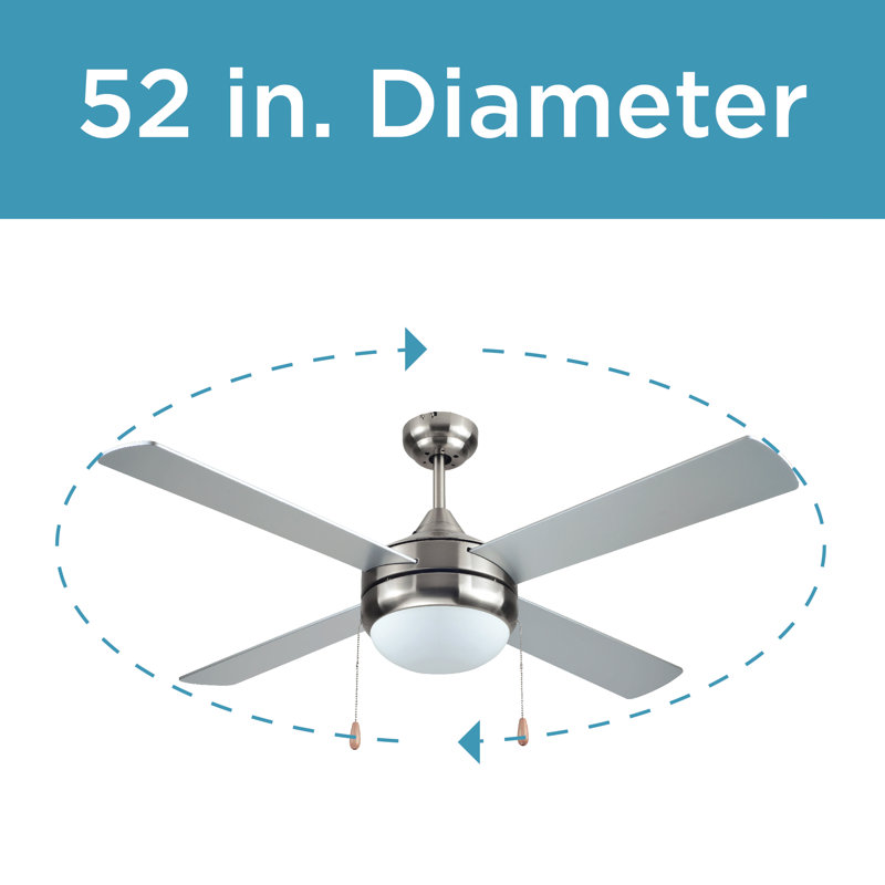 52-Inch Silver Brushed Nickel Ceiling Fan with Frosted Glass Light Kit