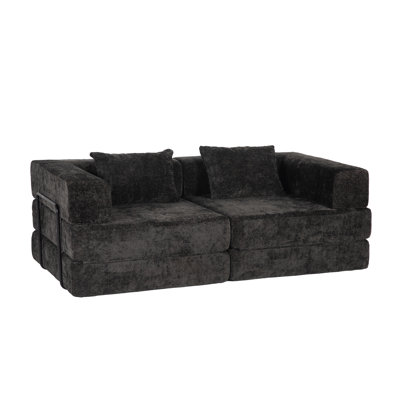 Compression Sofa,Convertible Floor Sofa Bed With Fixed-Shape Frame, Loveseats Boneless Modular Sectional Sofa,No Assembly Required,Chenille Fabric,For Living Room Bedroom,Black
