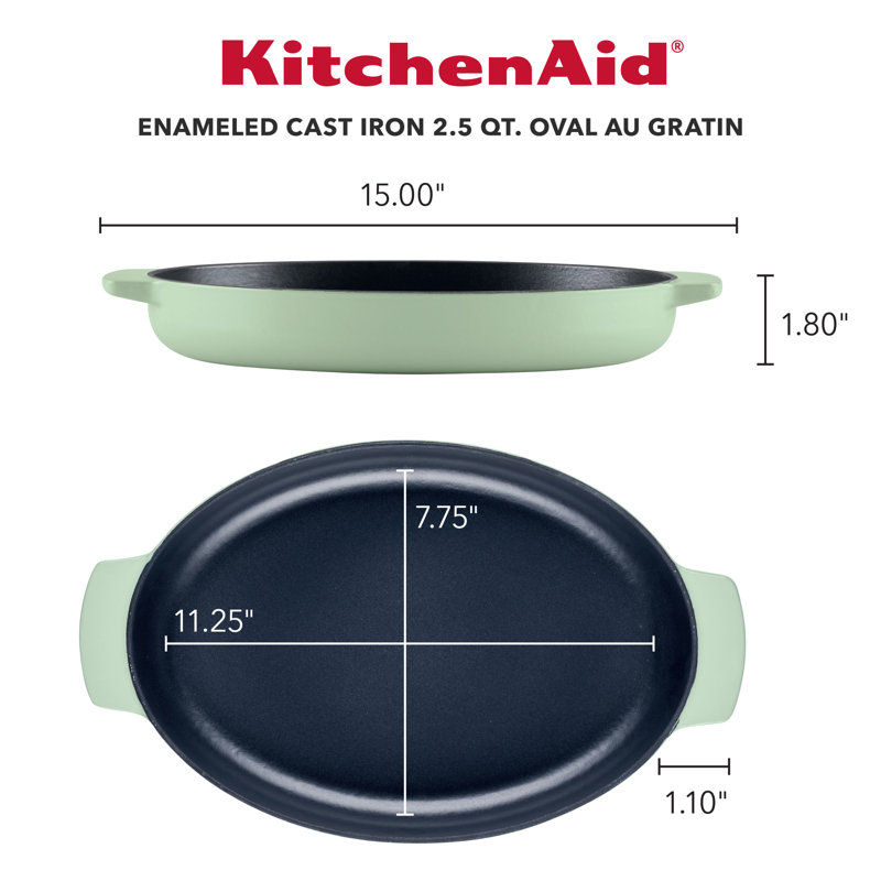 Pistachio Enameled Cast Iron Oval Au Gratin Pan, 2.5 Quart