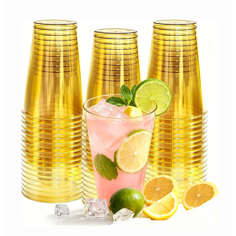 12 tasses en plastique jetables 12 oz, Doré