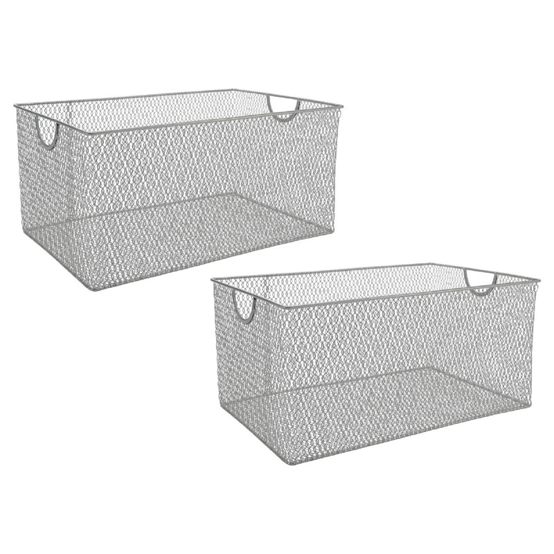 Panier en métal, H 7 po x l 14,5 po x P 9,25 po, Argent