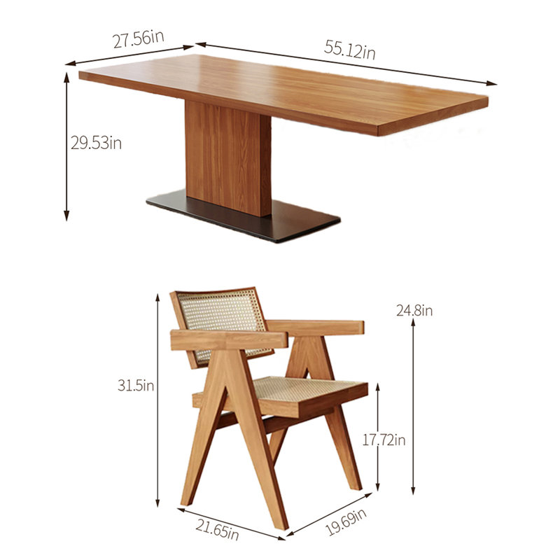 Solid wood ash dining table set, 29.53"H x 55.12"L x 27.56"W