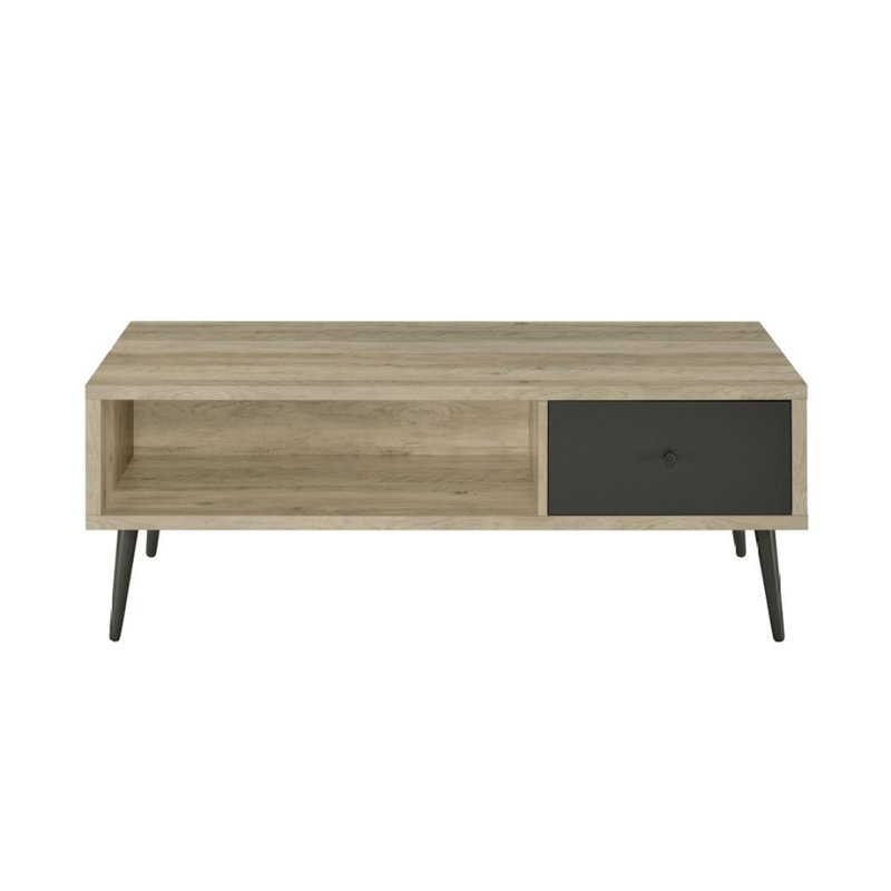 Table basse à 1 tiroir en bois d'ingénierie, pin vieilli