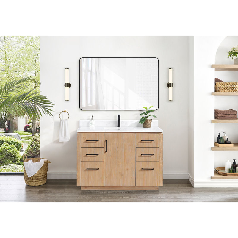 Meuble-lavabo simple 48 po Cloverfield, Bois de sapin brun, Noir mat