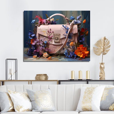Pink Iconic Silhouette Fashion Handbag Blooms - Fashion Bag Wall Art