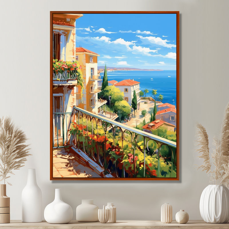 Beaux paysages en Italie - décoration murale Italie, H 44 po x l 34 po x P 1,5 po, Cadre flottant brun