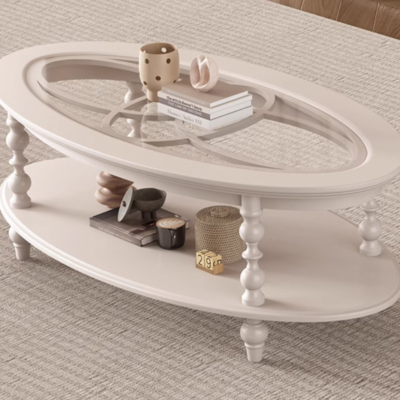 Table de bout ovale en bois massif de style crème français