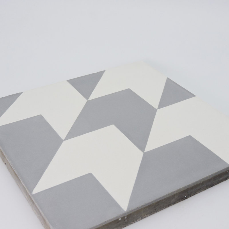 Oujda 8" x 8" Cement Patterned Wall & Floor Tile, Gray/White