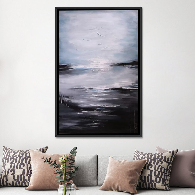 « abstract seascape xi », impression sur toile, H 26 po x l 18 po x P 1,5 po, Toile avec cadre noir, Pas de tapis