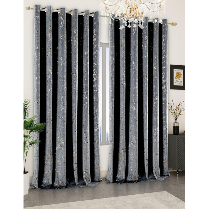 Velvet Blackout Curtain Panel Pair, Grey, 46cm Width x 54cm Drop