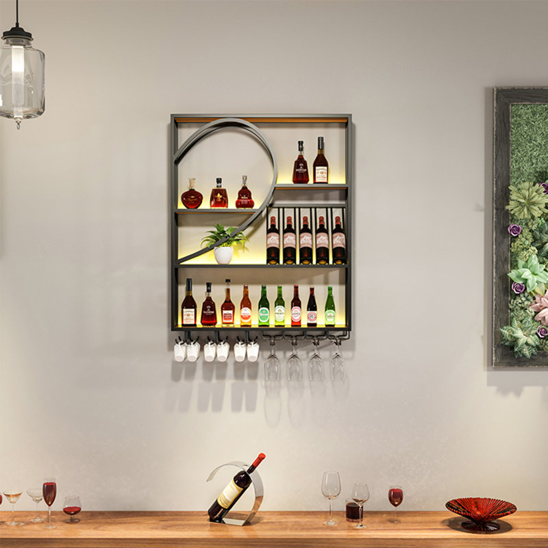 Iron side-guard wall-mounted wine rack, 47.2" H x 35.4" W x 8.6" D, Black