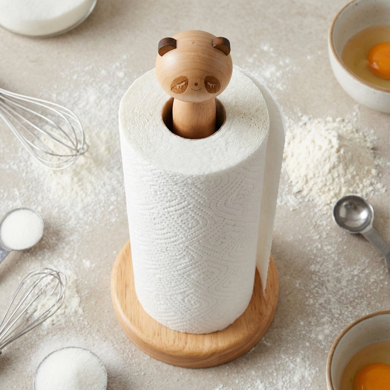 Porte-essuie-tout Bobblehead Panda - Aimant intégré pour têtes de dessin animé interchangeables