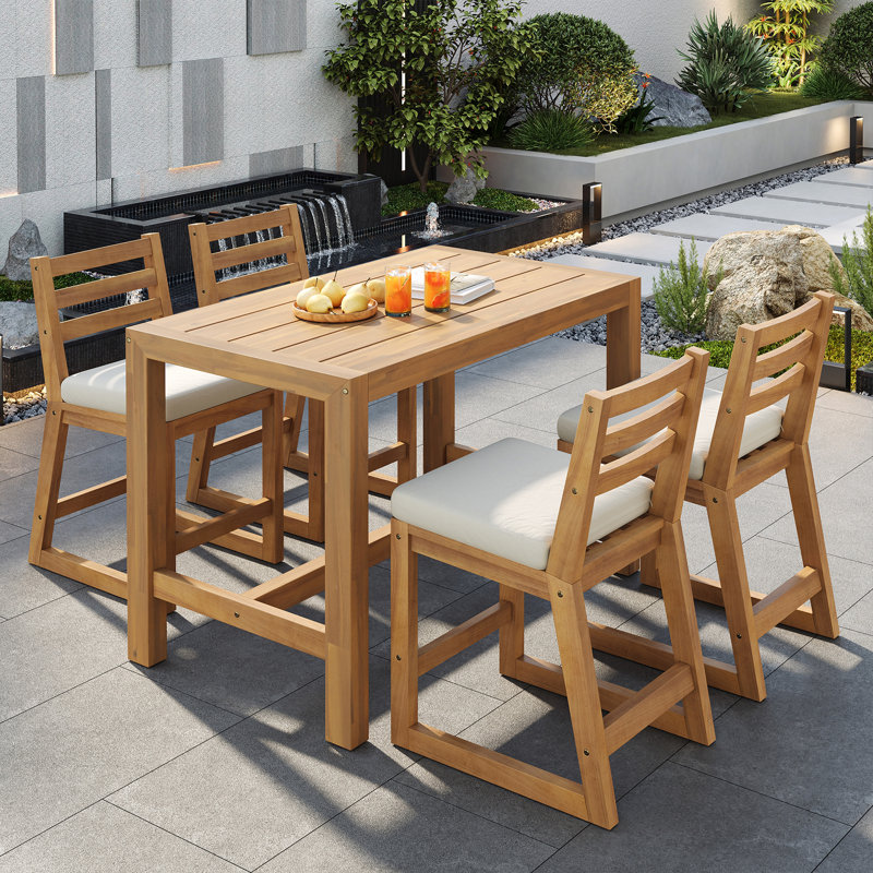Ensemble de table de patio 5 pièces avec 4 chaises, Teck clair, Teck clair
