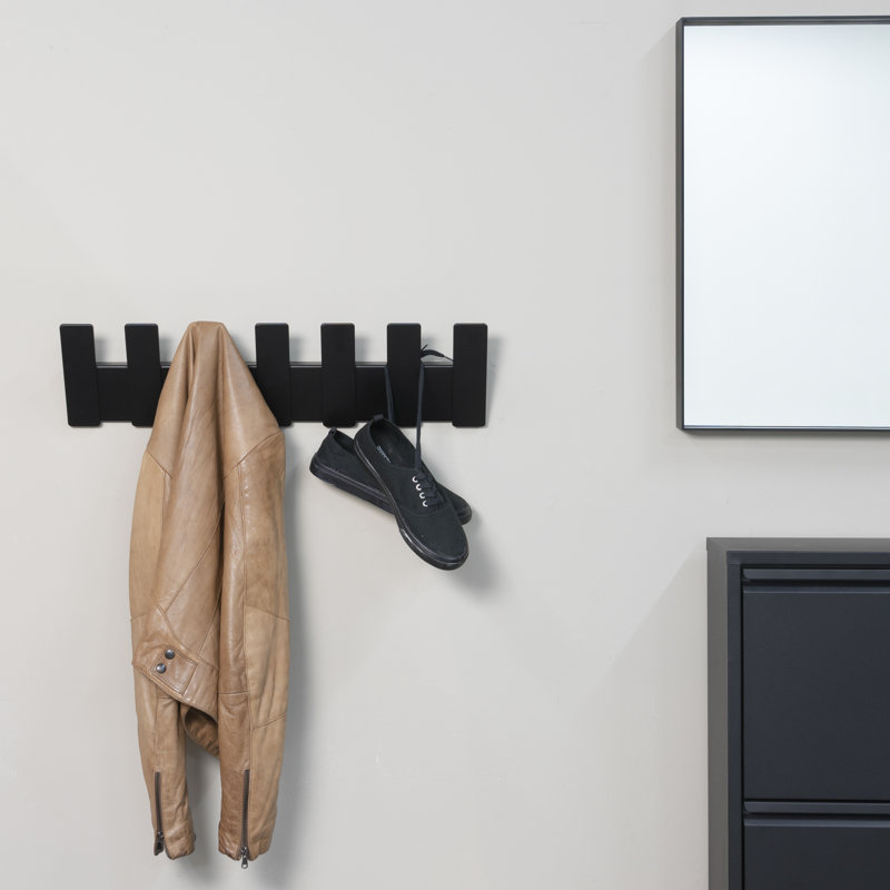 Steel Wall 7 - Hook Wall Mounted Coat Rack, Black