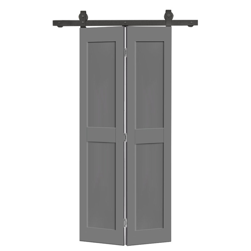 Ensemble de quincaillerie pour porte de grange coulissante en composite 2 panneaux, 22 po x 84 po, Gris clair