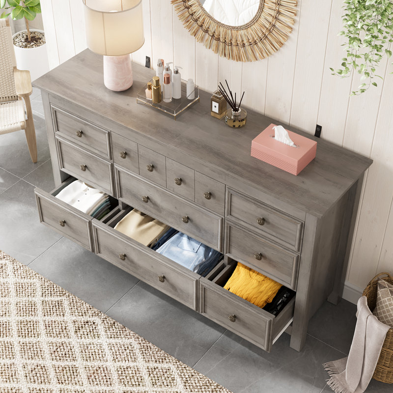 Meuble télé avec commode 9 tiroirs, commode avec l 58,3 po Red Barrel Studio®, Gris