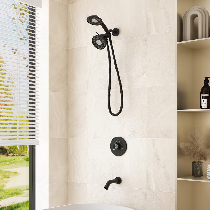 Matte Black Dual Head Rain and Mist Shower Faucet Set