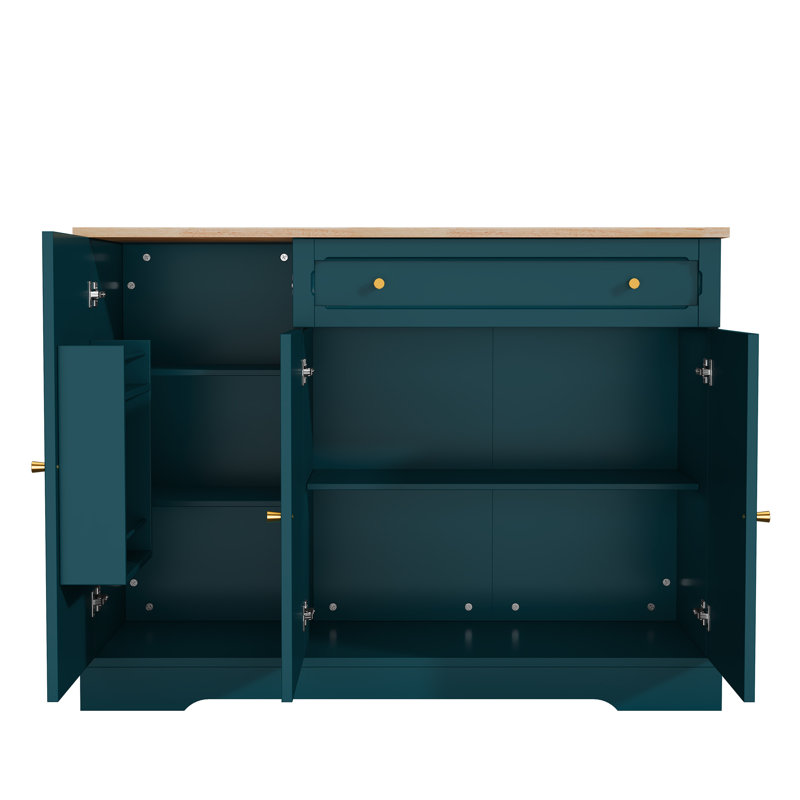 47.2'' Folding Kitchen Island with Storage, Vintage-Inspired Multifunctional Kitchen Cart with Solid Wood Tabletop, Green