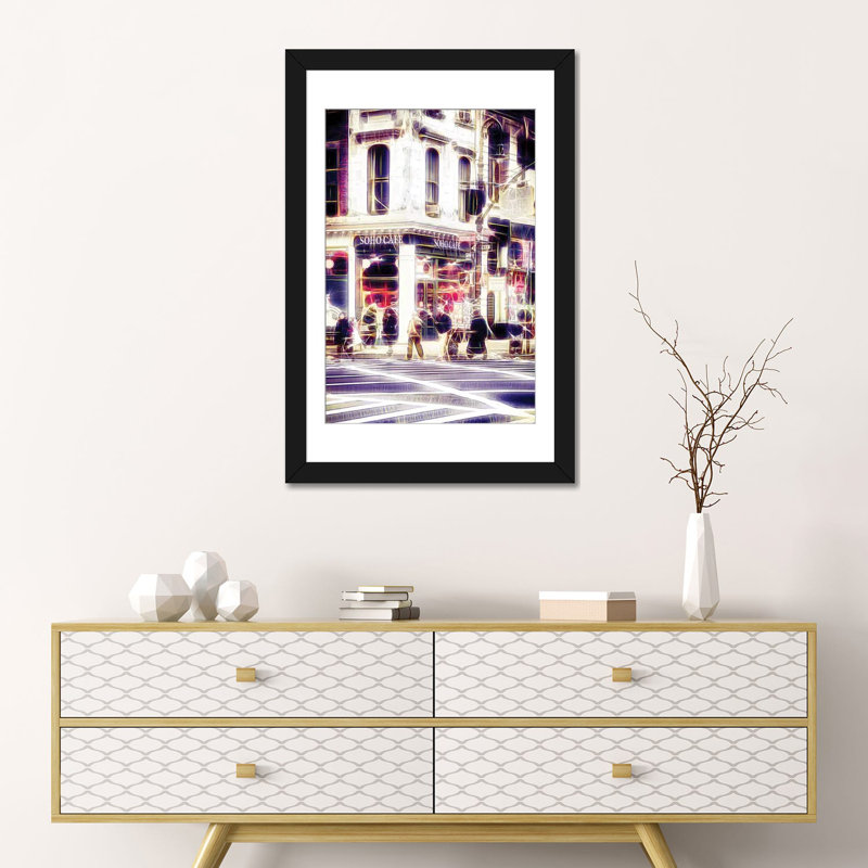 «Soho Café», impression sur toile, H 24 po x l 16 po x P 1 po, Papier d'art encadré noir, Blanc