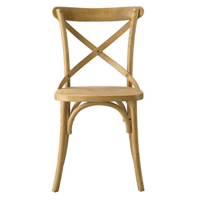 Natural Elm Wood X-Brace Back Dining Side Chair