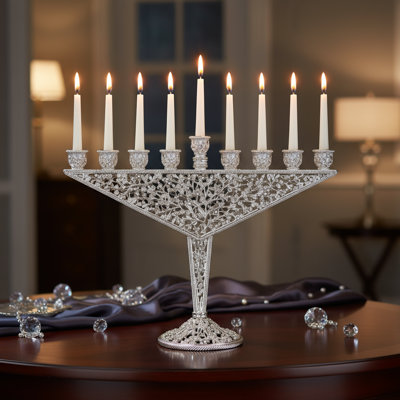 Isadora Crystal and Pewter Menorah