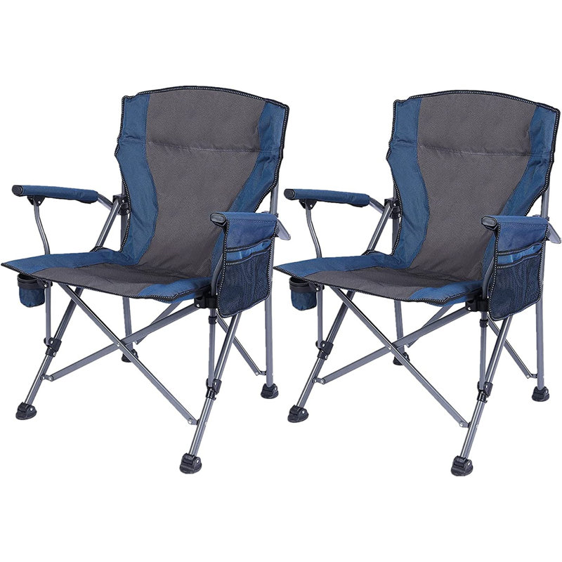 Chaise de camping avec porte-gobelet et poches latérales, bleu
