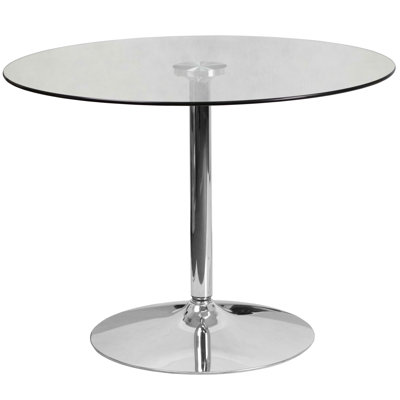 Caitlan 39.25'' Round Glass Dining Table with 29''H Chrome Base