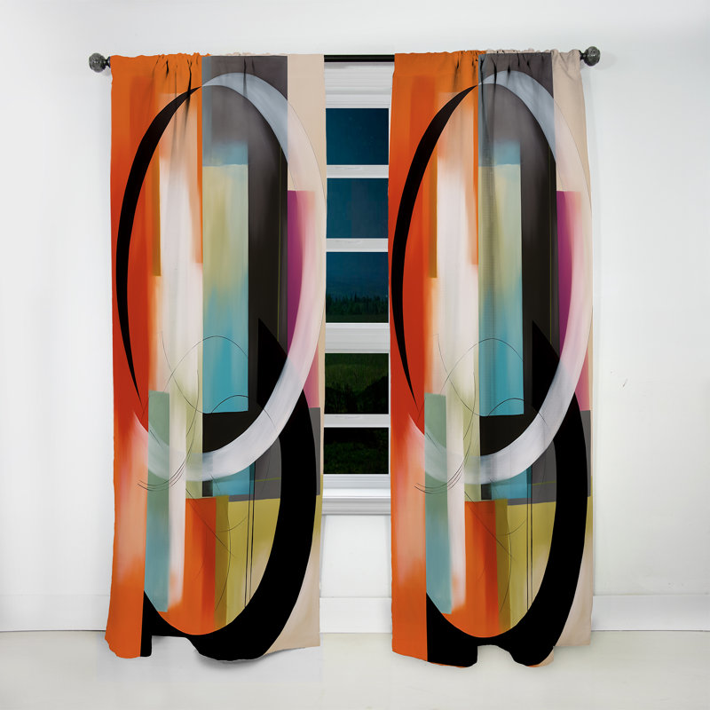 Grasselli Orange Geometric Rhythms Ii Modern Curtain Velvet Room Darkening 1 Panel, 52" W x 84" L