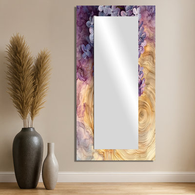 Lilas fleurs sur un plateau en bois - miroir floral pour décoration murale - imprimé sur métal