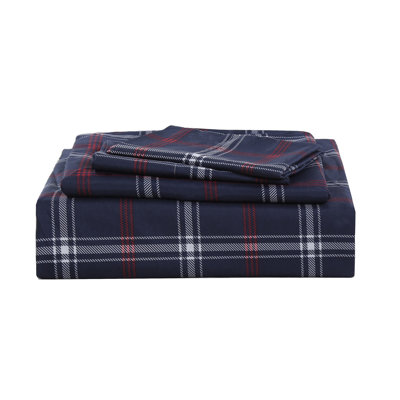 Dark Navy/Red/White Plaid 4-piece Sheet Set Queen