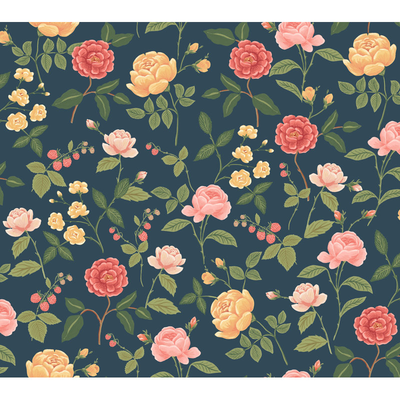 Papier peint Roses, Bleu marine