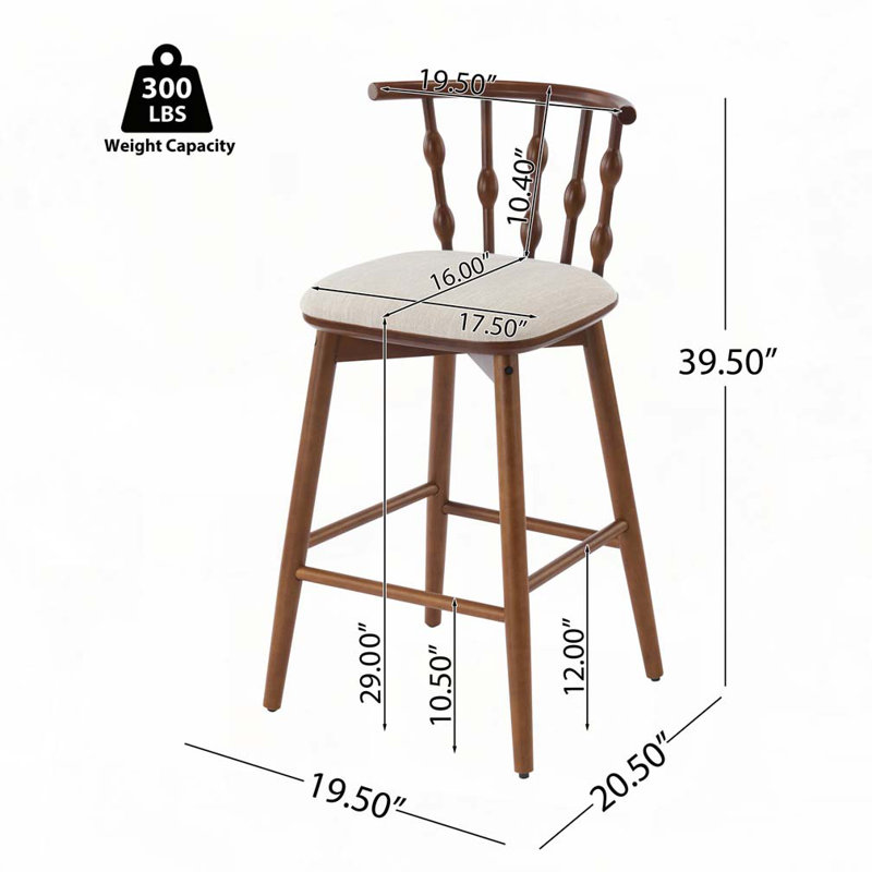 Tabouret de bar en bois, Noyer, Beige